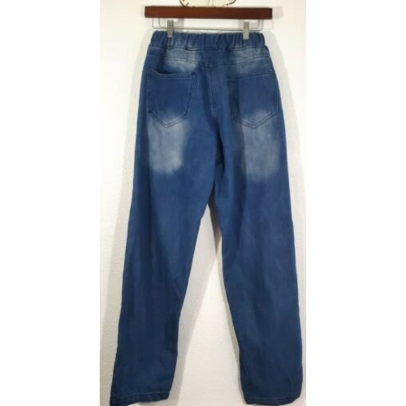 Misslook Drawstring Jeans Relax Fit Denim Pants Medium Wash Fading Size Small - Picture 7 of 8